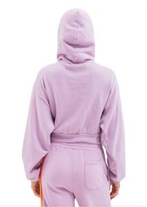 AVIATOR NATION 5 STRIPE CROPPED ZIP HOODIE RELAXED - MAUVE // WHITE NEON
