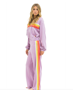 AVIATOR NATION 5 STRIPE CROPPED ZIP HOODIE RELAXED - MAUVE // WHITE NEON