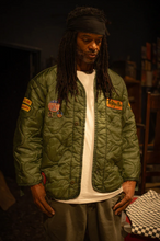 Load image into Gallery viewer, MADEWORN ROLLING STONES LINER JACKET IN WASHED ARMY