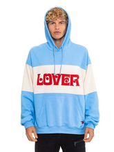 Load image into Gallery viewer, AVIATOR NATION LOVER EMBROIDERY COLOR BLOCK PULLOVER HOODIE RELAXED - SKY // VINTAGE WHITE