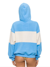 Load image into Gallery viewer, AVIATOR NATION LOVER EMBROIDERY COLOR BLOCK PULLOVER HOODIE RELAXED - SKY // VINTAGE WHITE