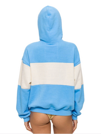 AVIATOR NATION LOVER EMBROIDERY COLOR BLOCK PULLOVER HOODIE RELAXED - SKY // VINTAGE WHITE