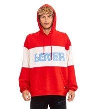 Load image into Gallery viewer, AVIATOR NATION UNISEX LOVER EMBROIDERY COLOR BLOCK PULLOVER HOODIE RELAXED - FLASH RED/VINTAGE WHITE