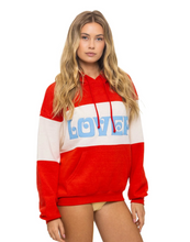 Load image into Gallery viewer, AVIATOR NATION UNISEX LOVER EMBROIDERY COLOR BLOCK PULLOVER HOODIE RELAXED - FLASH RED/VINTAGE WHITE