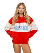 Load image into Gallery viewer, AVIATOR NATION UNISEX LOVER EMBROIDERY COLOR BLOCK PULLOVER HOODIE RELAXED - FLASH RED/VINTAGE WHITE