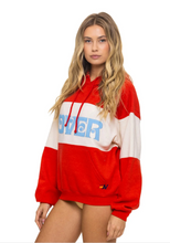 Load image into Gallery viewer, AVIATOR NATION UNISEX LOVER EMBROIDERY COLOR BLOCK PULLOVER HOODIE RELAXED - FLASH RED/VINTAGE WHITE