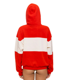 AVIATOR NATION UNISEX LOVER EMBROIDERY COLOR BLOCK PULLOVER HOODIE RELAXED - FLASH RED/VINTAGE WHITE
