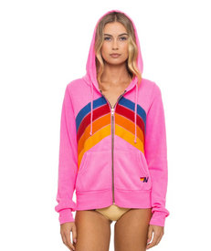 AVIATOR NATION MOUNTAIN STITCH CHEVRON 4 ZIP HOODIE - NEON PINK