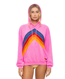 AVIATOR NATION MOUNTAIN STITCH CHEVRON PULLOVER HOODIE RELAXED - NEON PINK