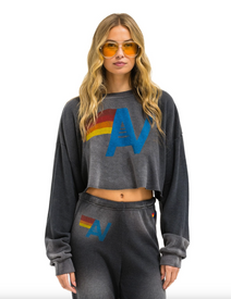 AVIATOR NATION LOGO CROPPED CREW SWEATSHIRT RELAXED -charcoal
