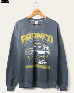 SINGER22 EXCLUSIVE as seen on Shop W Caroline JUNK  FOOD UNISEX BRONCO POWERED BY FORD FLEA MARKET FLEECE CREW SWEATSHIRT ships in 2 weeks