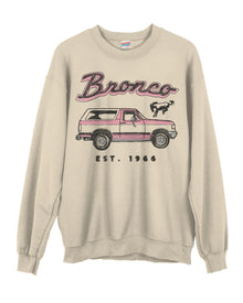 JUNK FOOD UNISEX 1966 BRONCO POWERED BY FORD FLEA MARKET FLEECE CREW SWEATSHIRT IN SAND