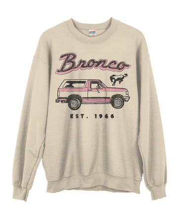 JUNK FOOD UNISEX 1966 BRONCO POWERED BY FORD FLEA MARKET FLEECE CREW SWEATSHIRT IN SAND