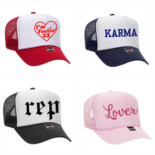 Load image into Gallery viewer, Limited Edition KARMA, REP and LOVER Trucker Hats Exclusively AT SINGER22