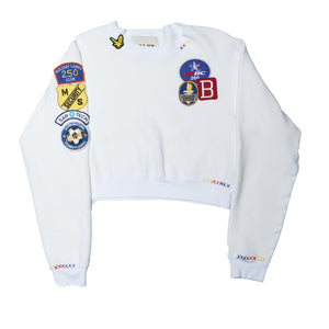 Riley Vintage All Patched Up Crew Sweatshirt in White ships in 2 weeks