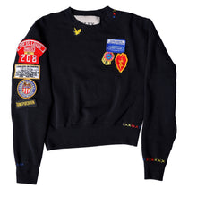 Load image into Gallery viewer, Riley Vintage All Patched Up Black Crew Sweatshirt ships in 2 weeks