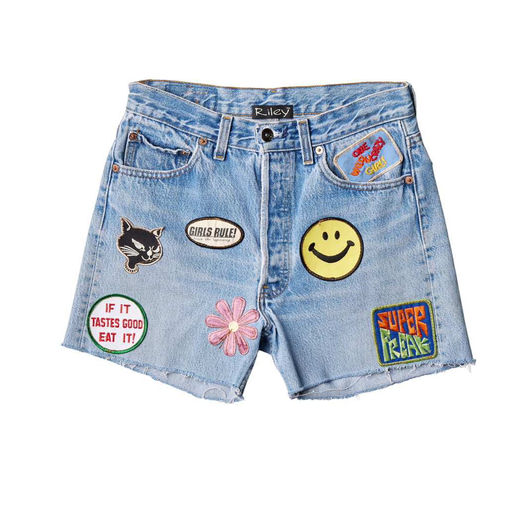 RILEY VINTAGE All Patched Up Denim Shorts SHIPS IN 2 WEEKS