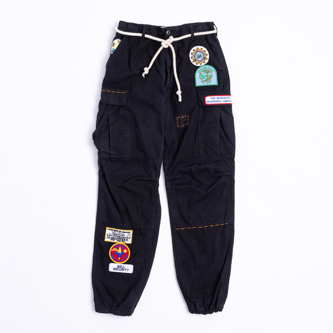 RILEY VINTAGE BLACK CAMO ALL PATCHED UP PANT ships in 2 week