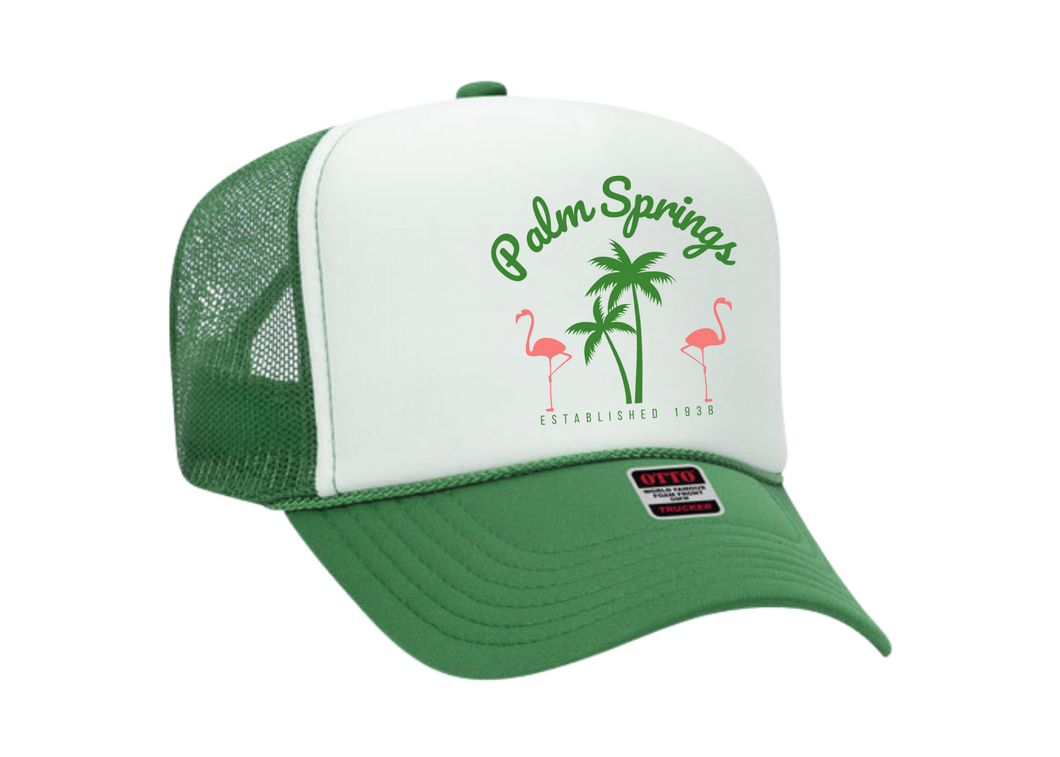 Limited Edition Unisex Palm Springs Trucker Hat In Kelly Green/White A SINGER22 Exclusive