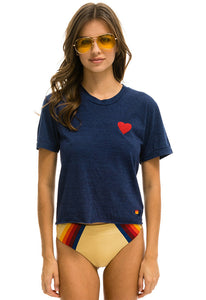 Aviator Nation Heart Embroidery Boyfriend Tee in Navy