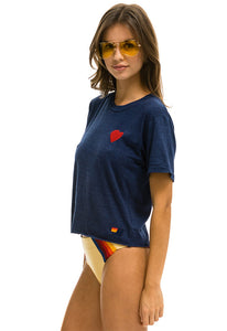 Aviator Nation Heart Embroidery Boyfriend Tee in Navy
