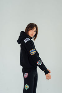 Riley Vintage Side Patched Up Hoodie in Black ships in 2 weeks