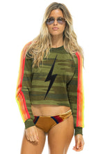 Load image into Gallery viewer, Aviator Nation Bolt Stitch Classic 4 Stripe Cropped Crew Sweatshirt