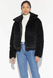 Apparis Billie Velvet Puffer Coat In Noir