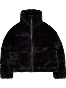 Apparis Billie Velvet Puffer Coat In Noir