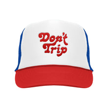 Load image into Gallery viewer, FREE &amp; EASY DON&#39;T TRIP EMBROIDERED TRUCKER HAT WHITE/RED/ROYAL