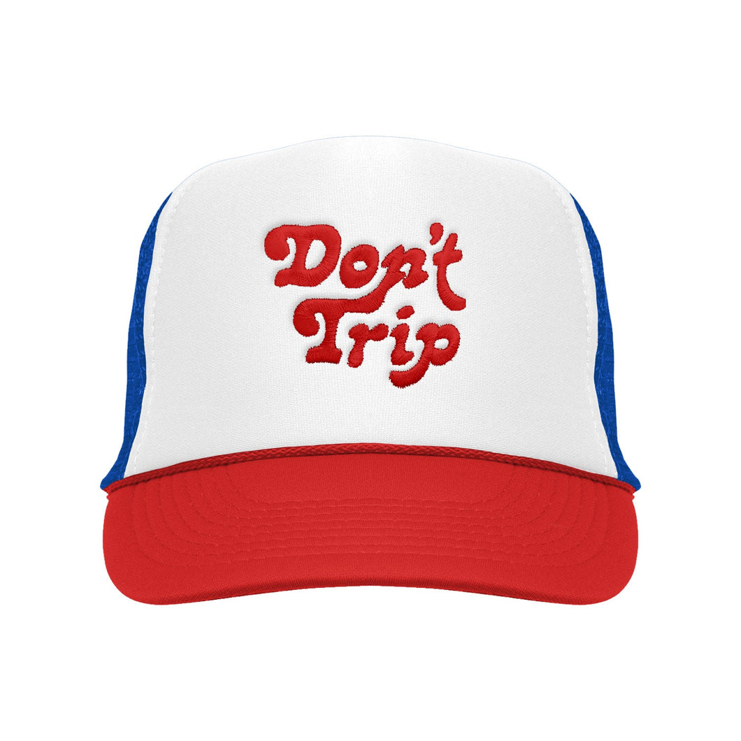 FREE & EASY DON'T TRIP EMBROIDERED TRUCKER HAT WHITE/RED/ROYAL