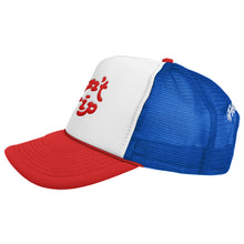 Load image into Gallery viewer, FREE &amp; EASY DON&#39;T TRIP EMBROIDERED TRUCKER HAT WHITE/RED/ROYAL