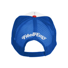 Load image into Gallery viewer, FREE &amp; EASY DON&#39;T TRIP EMBROIDERED TRUCKER HAT WHITE/RED/ROYAL