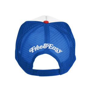 FREE & EASY DON'T TRIP EMBROIDERED TRUCKER HAT WHITE/RED/ROYAL