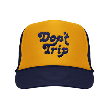 FREE & EASY X PARTY SHIRT DON'T TRIP EMBROIDERED TRUCKER HAT YELLOW/NAVY
