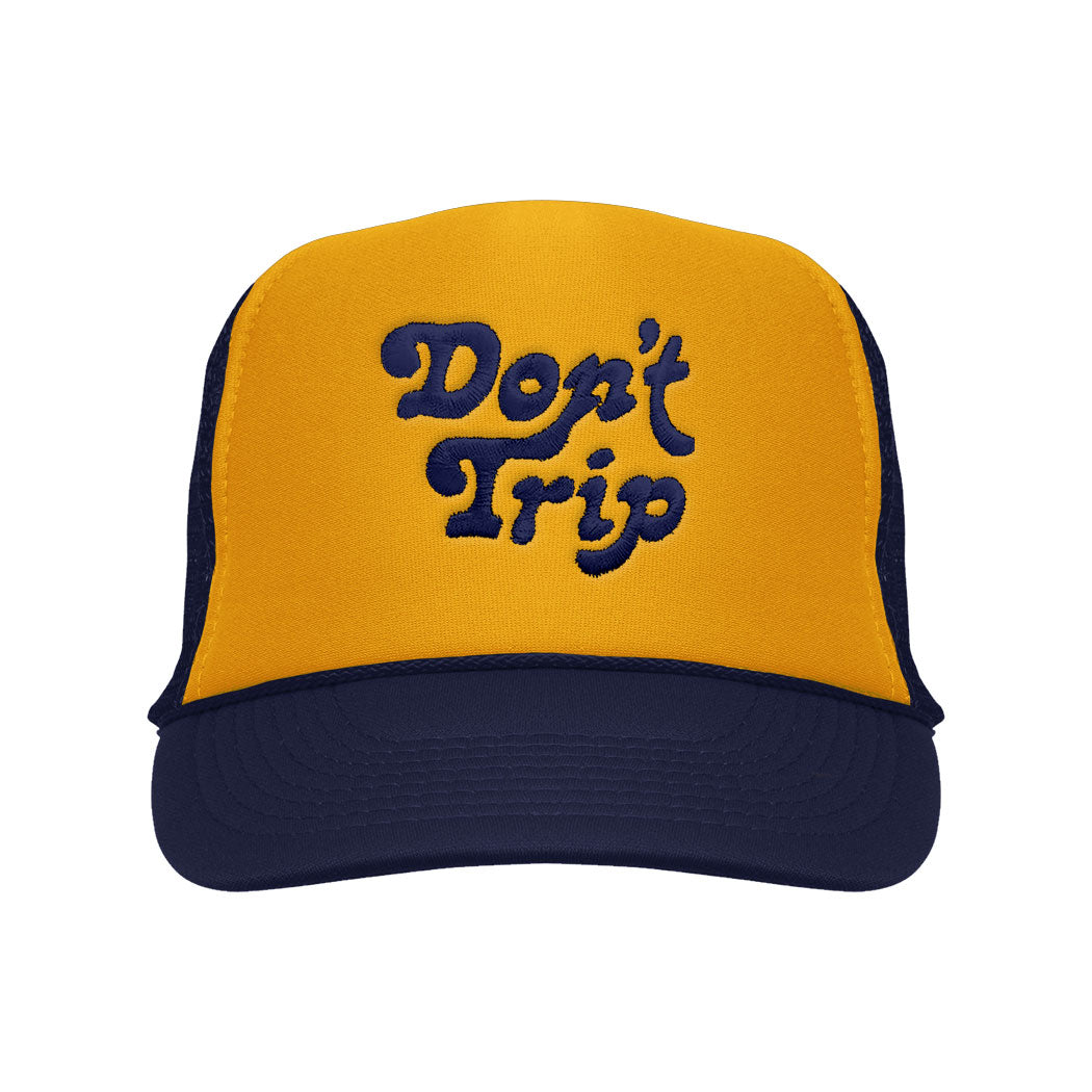 FREE & EASY X PARTY SHIRT DON'T TRIP EMBROIDERED TRUCKER HAT YELLOW/NAVY