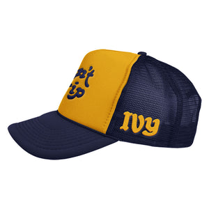 FREE & EASY X PARTY SHIRT DON'T TRIP EMBROIDERED TRUCKER HAT YELLOW/NAVY