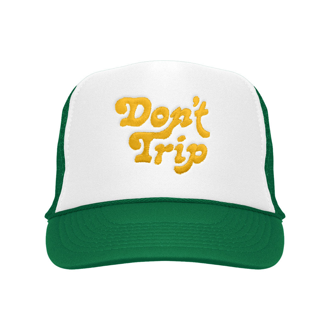 FREE & EASY X PARTY SHIRT DON'T TRIP EMBROIDERED TRUCKER HAT WHITE/GREEN