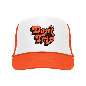 FREE & EASY Don't Trip Embroidered Trucker Hat White/Neon Orange