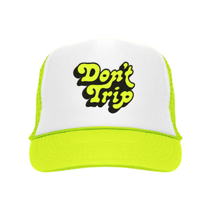 FREE & EASY Don't Trip Embroidered Trucker Hat White/Neon Yellow
