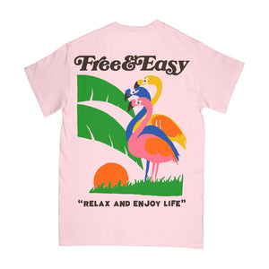 FREE & EASY FLAMINGOS SS TEE IN PALE PINK