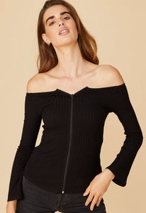 LnA Tori Off The Shoulder Zip Top