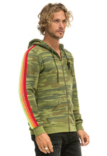 Load image into Gallery viewer, Aviator Nation Bolt Embroidery 4 Stripe Zip Hoodie in Camo/Neon