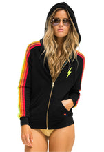 Load image into Gallery viewer, Aviator Nation Bolt Embroidery 4 Stripe Zip Hoodie in Black/Neon