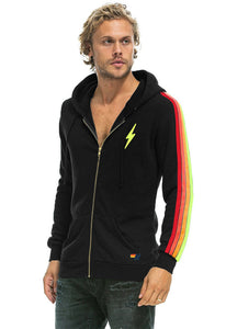 Aviator Nation Bolt Embroidery 4 Stripe Zip Hoodie in Black/Neon