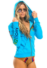 Load image into Gallery viewer, Aviator Nation Neon Zip Logo Unisex Hoodie in Neon Blue