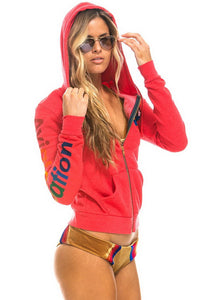 Aviator Nation Neon Zip Logo Hoodie in Neon Red