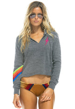 Load image into Gallery viewer, Aviator Nation Bolt Chevron 5 Stitch Split Neck Sweatshirt in Heather/Neon Rainbow