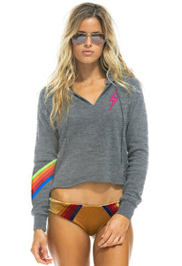 Aviator Nation Bolt Chevron 5 Stitch Split Neck Sweatshirt in Heather/Neon Rainbow