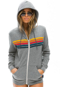 Aviator Nation 5 Stripe Zip Hoodie in Heather/Blue Stripes